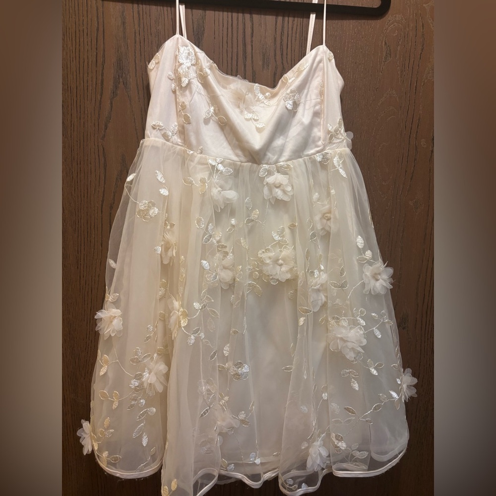 3d floral ivory mini dress